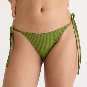 NWT J. Crew Green Wide-Rib Curved-Waist Cheeky String Bikini Bottom w/ Rings, L